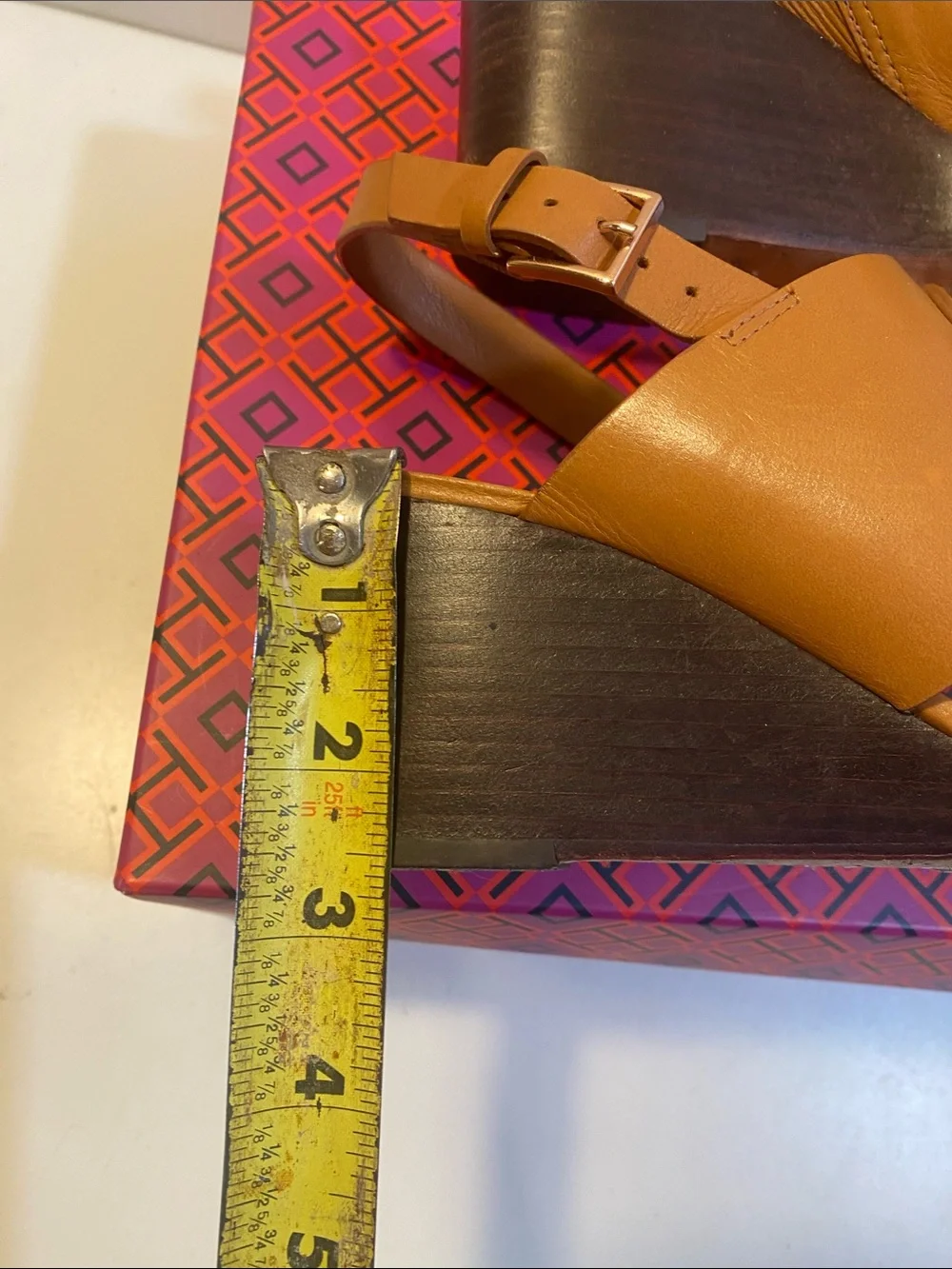Tory Burch Cognac Leather Logo Sligback Wedge Sandals Sz 7